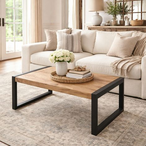 Table basse rectangulaire bois clair métal noir MILORA (1/5)