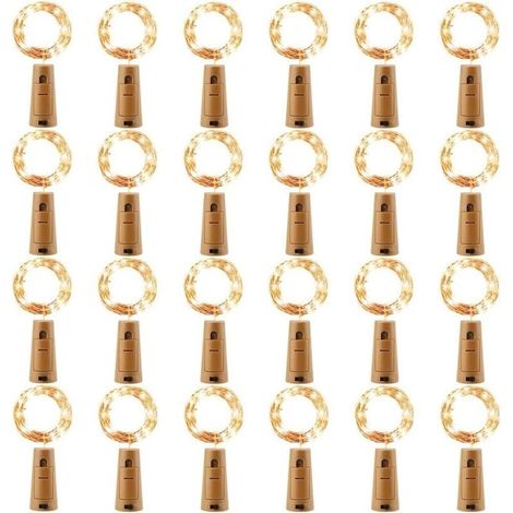 Guirlande LED Bouteille 2m 20LEDs Bouteille Lumineuse, LED Bouchon Bottle Light Étanche Fil D'argent Flexible Décoration pour Partie, Mariage (24 pièces, Blanc Chaud) (1/4)