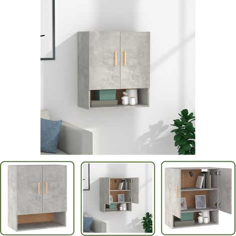 The Living Store Wandschrank Betongrau 60x31x70 cm Holzwerkstoff - Wandregal - Aufbewahrungsregale - Regal Grau - Schmaler Schrank - Platzsparender Schrank (1/5)