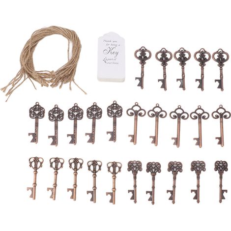 25 Vintage-Flaschenöffner aus Metall mit Etiketten und Kordel für Hochzeitsfeiern (1/5)