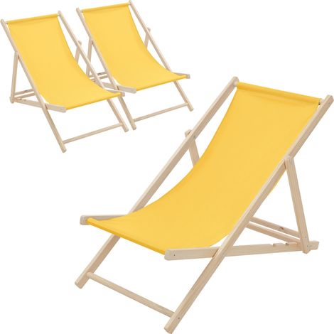 ECD Germany 3er Set Liegestuhl klappbar, Gelb, aus Holz, verstellbare Rückenlehne, 3 Positionen, bis 120 kg, Sonnenliege Gartenliege Strandliege Strandstuhl Holzklappstuhl, für Garten, Balkon & Strand