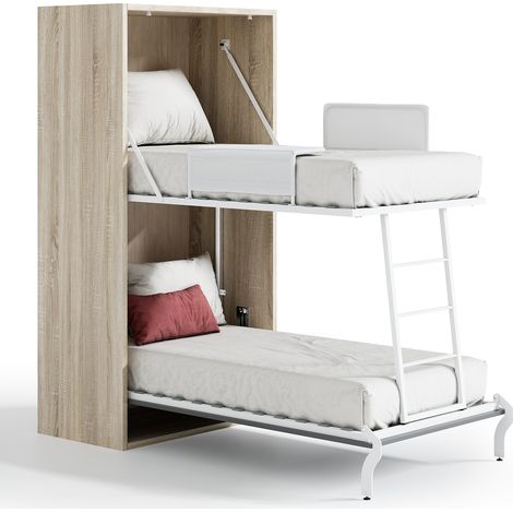 Les Tendances – Lit escamotable superposé vertical 2 couchages 90x190 cm – Structure en acier renforcé – Ouverture silencieuse avec vérins – Échelle sécurisée incluse