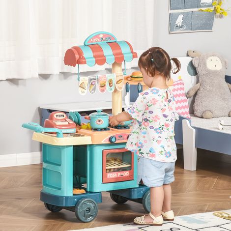 Cuisine pour enfants de 3 à 6 ans, cafétéria restaurant avec 50 accessoires inclus, 79,5 x 33 x 90,5 cm