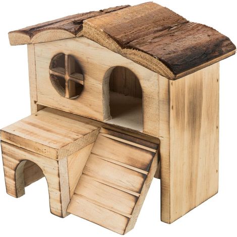 Natürliches Wohnhäuschen kasja aus geflammtem/natürlichem Holz 17×15×13cm