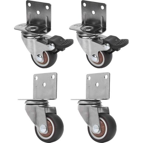 Roulettes à Fixation Latérale Lot de 4, Renforcées 38mm en L, Roues en TPR sur Platine, 2 avec Frein et 2 sans Frein pour Meubles et Valises (1/5)