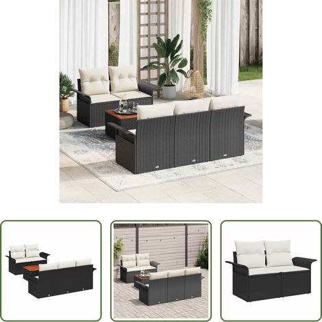 vidaXL Jardin extérieur -  Ensemble de canapé de jardin avec coussin 6 pcs Noir polyrotin (1/5)