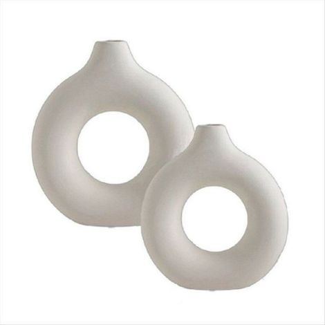 Vase - Forme Anneau - Plastique Blanc Mat - Décoration Intérieure Moderne - Bureau Salon Chambre - 1 Pièce (1/5)