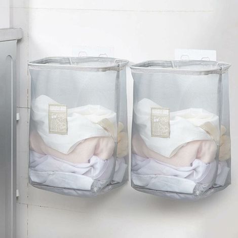 Cesto portabiancheria pieghevole in 2 pezzi, cesto portabiancheria da parete con cesto portaoggetti rimovibile, 35 × 17 × 26 cm, cesto portagiocattoli per bambine e bambini, cameretta dei bambini (gri (1/5)