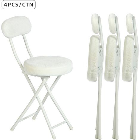 MEUBLES COSY set di 4 sedie pieghevoli in tessuto effetto pelliccia e metallo bianco, per sala da pranzo, soggiorno, cucina, ufficio, camera da letto, 30x45x73 cm (1/5)