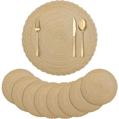 Set mit 8 runden Platzsets mit Wachstumsringmuster, Ø 38 cm, Spitzenborte, strapazierfähig, rutschfest, Party-Platzsets (1/5)