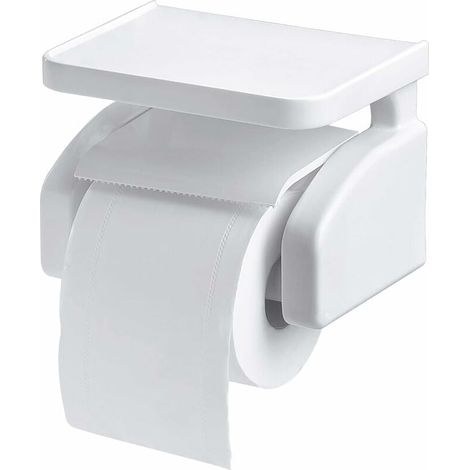 1 porte-papier toilette, avec couvercle protecteur, découpe dentelée, fixation par ventouses, étagère intégrée, pour salle de bain (1/5)