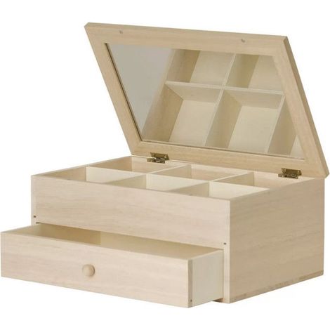 Coiffeuse - Bois - 6 compartiments - 11,5x26x17,5cm - A décorer - Loisirs créatifs (1/2)