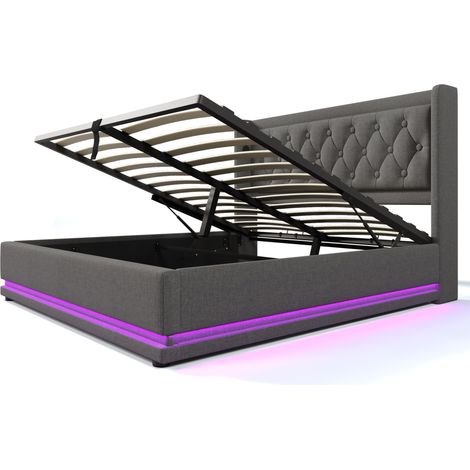 Letto contenitore matrimoniale 180x200 cm grigio in cotone con LED su 3 lati e USB Type-C (1/5)