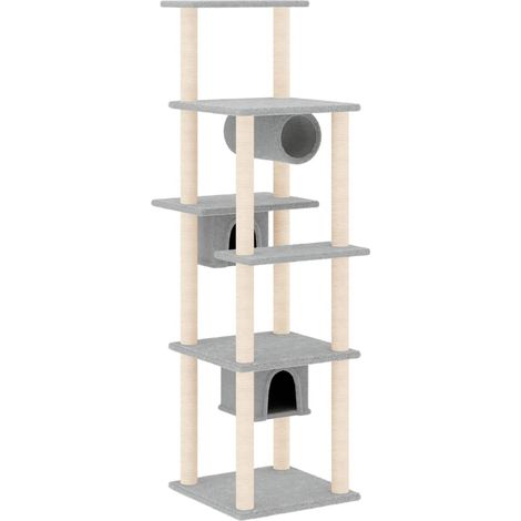 Tiragraffi per gatti Mobili per arrampicata su torre Tiragraffi piattaforma da arrampicata con tiragraffi in sisal leggero 169 cm grigio 020022588