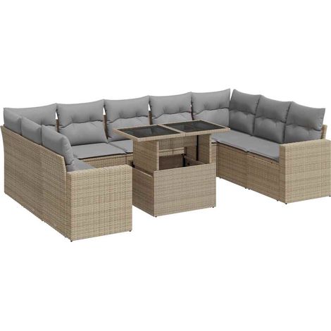 Maison Exclusive - Set Divano da Giardino 10 pz con Cuscini Beige in Polyrattan (1/5)