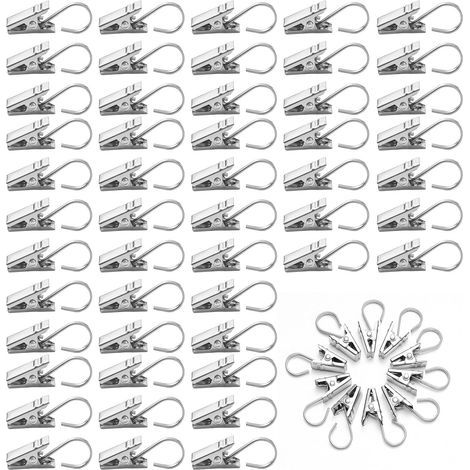 60 pinces à rideaux en acier inoxydable avec crochets, crochets de rideaux, métal, pinces à rideaux, crochets de suspension, crochets pour rideaux de douche, guirlandes lumineuses, photos, décoration (1/5)