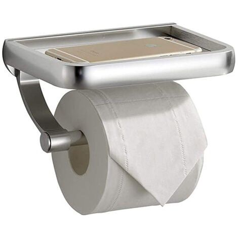 Porte Papier Toilette, Derouleur Papier Toilette WC avec Etagère,pour Cuisine et Salle de Bain,Argent (1/4)