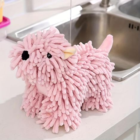 Serviette à main en chenier pour chiot rose (1/5)