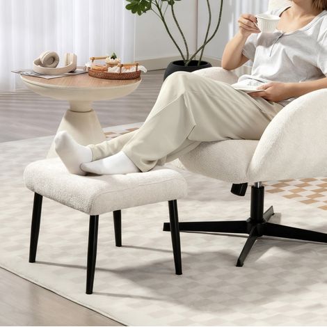 Pouf repose-pieds 45 x 41 x 38 cm, crème, coussin rembourré, pieds en acier, MEUBLIV (1/5)