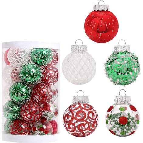 2024 Lot de 25 Boules de Noël Ornements Décorations De Boule Rouge De Noëlceinture Cime d'arbre pour Arbre De Noël, pour Décorations de Noël Intérieure Mariage Fête Extérieure Fêtes (rouge, vert et bl (1/5)