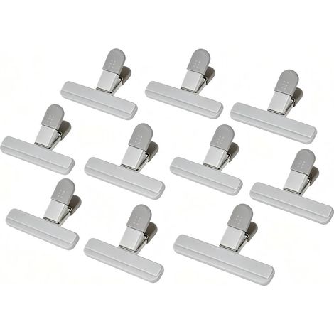Confezione da 10 clip di chiusura sovradimensionate, clip allargate, clip resistenti per sacchetti alimentari, adatte per chiudere sacchetti del pane, sacchetti per snack, grigie (1/5)