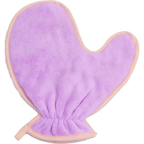 Gant de toilette absorbant en microfibre pour chiens et chats, lilas avec bordure pêche, séchage rapide et massage doux (1/5)
