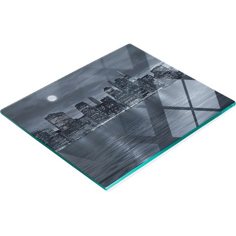 Piatto decorativo multifunzionale in vetro per cucina, con tema New York di notte, 60x52 cm. (1/5)