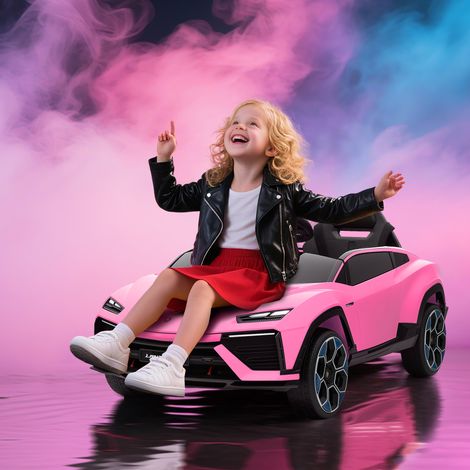 Voiture électrique Lamborghini sous licence pour enfants de 3 ans et plus, batterie 12 V, télécommande 2,4 GHz, double moteur, rose