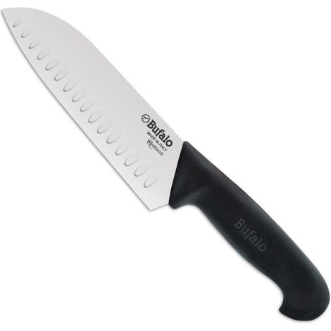 Coltello Santoku Lama Alveolata 18 cm Bufalo S929/18 Manico Nero
