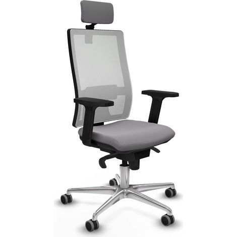 Horna sincro malla blanca similpiel gris brazos 2D base aluminio cabecero 2D ruedas 65mm engomadas (1/5)
