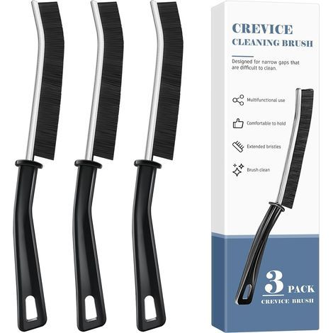 Corner cleaning brush, multifunctional stiff-bristled brush for cleaning crevices (black, pack of 3) (1/5)