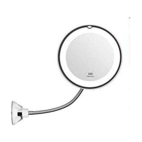 Flexible Magnifying Mirror with LED Light 10x Magnification Strong Suction Cup Vanity Mirror Lighted Makeup Mirror (1/4)