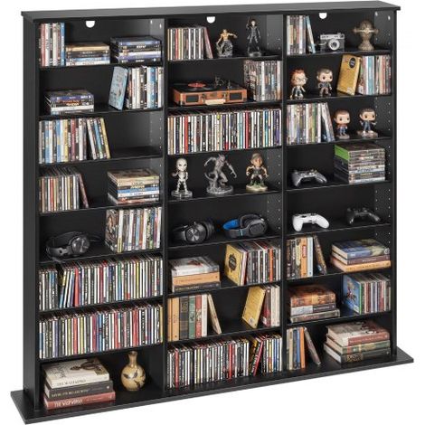 Mueble de Almacenamiento Multimedia con 24 Compartimentos, para CD, DVD, Libros y Discos de Juegos, Ideal para Sala de Estar, Oficina en Casa, Sala de Grabación, 142 x 22 x 130 cm, Negro (1/5)