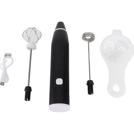 Batteur électrique noir à 3 vitesses, chargement USB, poignée ergonomique en acier inoxydable, mini batteur à main avec séparateur d'œufs