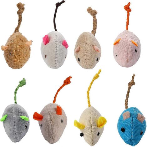Lot de 8 souris interactives pour chats - Peluches en forme de souris à mordiller, parfumées à l'herbe à chat, pour chats d'intérieur - Design réaliste en 8 couleurs (1/5)