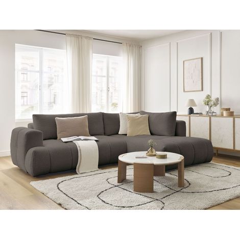 BOBOCHIC - Canapé d'angle L convertible FUJI tissu bouclette Angle droit Marron (1/5)