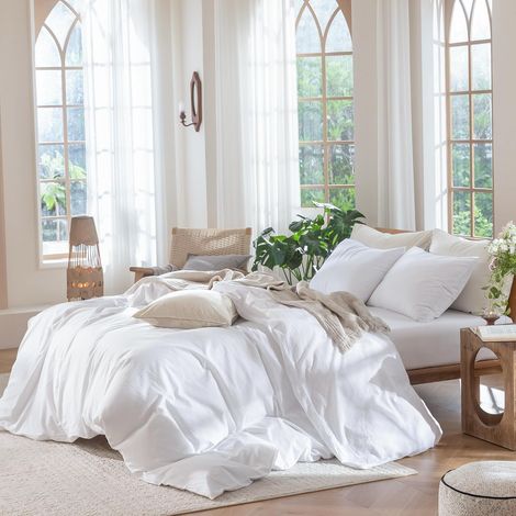 Housse de Couette 220x240 Blanc 100% Coton Parure de Lit Doux Respirant Linge de Lit 2 Personne avec Fermeture Éclair et Taies d'oreiller 65x65 cm (1/5)