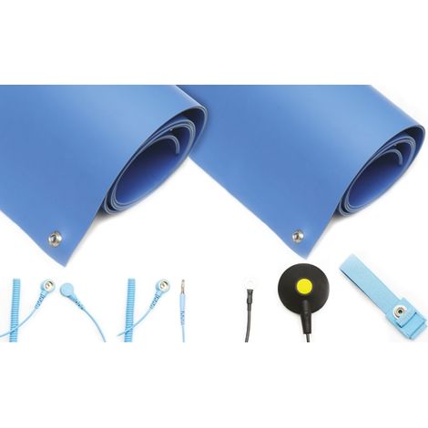 Kit de tapis antistatique Bleu, 2.4m x 1.2m x 3mm, pour Plan de travail ( Prix pour 1 Kit )