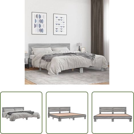 vidaXL Metallbett - Bettgestell Grau Sonoma 200x200 cm Holzwerkstoff und Metall (1/5)
