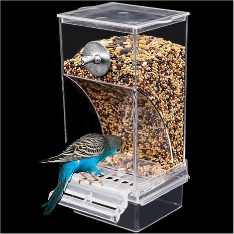 accessoires pour cages à oiseauxMangeoire automatique pour oiseaux, design incurvé avec couvercle, accessoires pour calopsittes, transparente (1/5)
