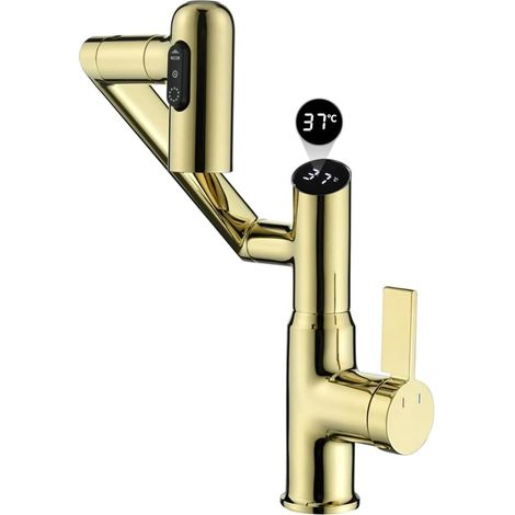 Robinet de salle de bain à température intelligente, robinet de salle de bain à poignée unique, robinet d'évier de salle de bain, robinets de cuisine (doré) (1/5)