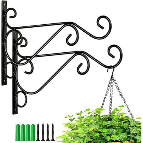 2 Stück Balkon-Wand-Pflanzenständer, Balkon-Wand-Pflanzenständer mit Schrauben, Zubehör für Hängekorbhalterungen aus Metall aus Schmiedeeisen, geeignet zum Aufhängen von Blumentöpfen und Laternen (1/5)