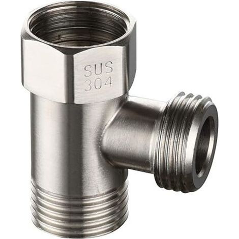 Vanne de douche à 3 voies Vanne de dérivation 1/2" Vanne à 3 voies Adaptateur en T en acier inoxydable Pommeau de douche (1/4)
