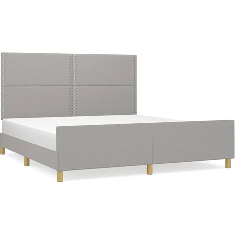Lit adulte pour 2 personnes avec tête de lit, Structure de lit, Assemblage Facile, Gris clair 180x200 cm OIB8554E (1/5)