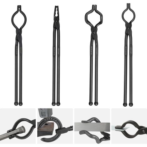 Pince de Forge 4PCs Tenailles de Forge 46 cm en V en Gueule de Loup en ZV et Pince de Préhension en Acier au Carbone Long Manche Bonne Prise Opération Plus Sûre Matériels de Base pour Forgeron (1/5)