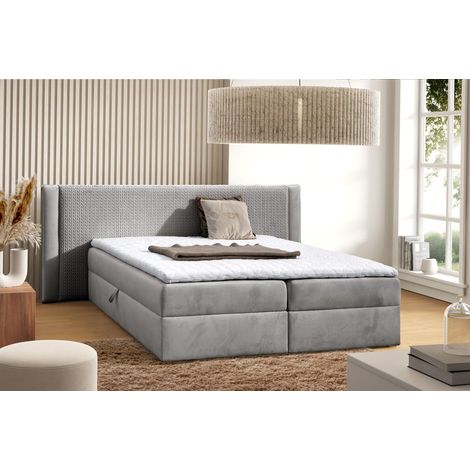 Boxspringbett Schlafzimmerbett CEDRIC 180x200cm Stoff Magic Velvet Hellgrau (1/5)