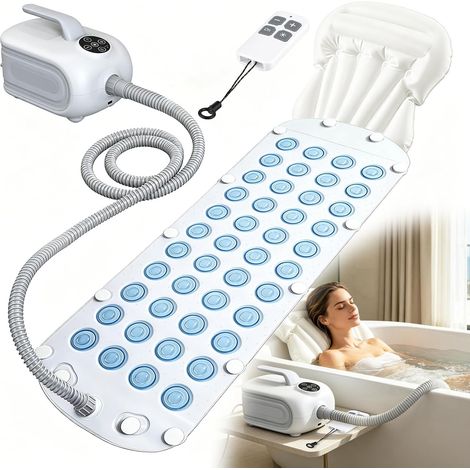 Tapis de Bain Spa à Bulles, Tapis de Baignoire avec Coussin Gonflable et Télécommande, Massage à 6 Intensités, 368 Jets de Bulles, Ventouses Antidérapantes, Faible Bruit (1/5)