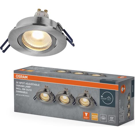 Spot Set Spot LED encastrable DIM 6W 827 nickel satiné 85mm, 500lm 2700K blanc chaud, IRC≥80, aluminium dimmable, lot de 3 (1/3)