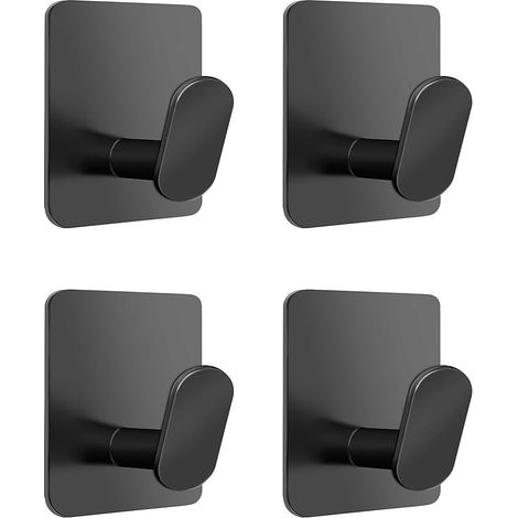 4 Pièces Crochet Adhesif Mural Porte Manteau Adhésif Porte Serviette Salle de Bain Accroche Torchon Cuisin Crochet Adhesif Serviette Sans Perçage Acier Inoxydable, Noir (1/5)