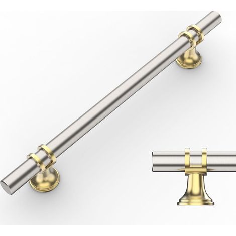 Lot de 10 poignées de meuble nickel et doré 160mm, alliage aluminium, avec vis, pour tiroirs et armoires UK0002. (1/5)